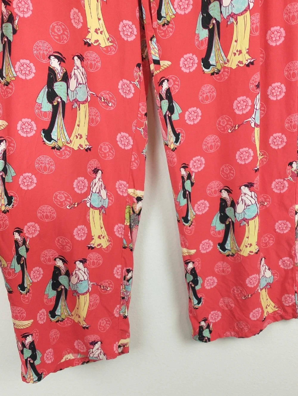 Natori Asian Print Novelty Pajama Set Womens Small Red Top Pants Geisha